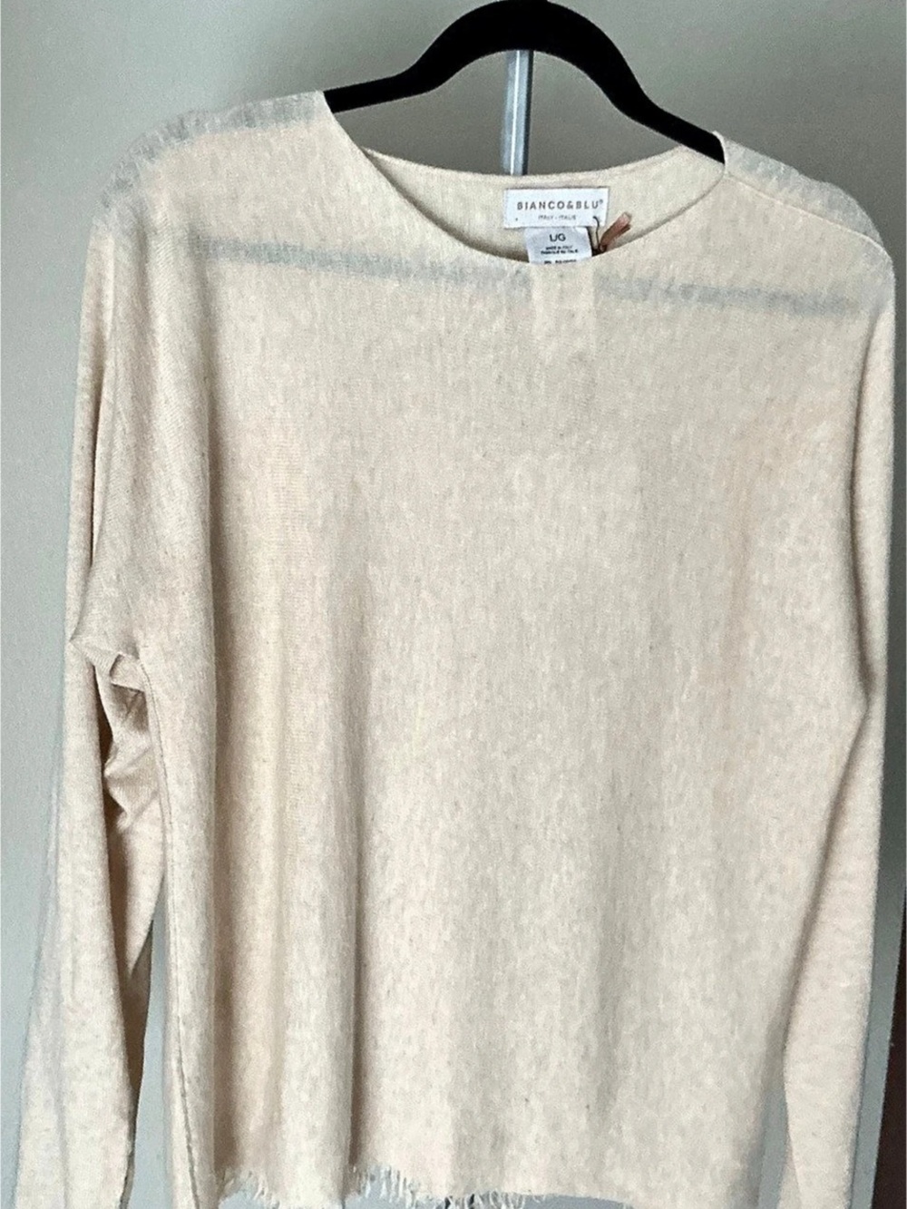 Bianco&Blue Fringe Hem Cashmere Wool Tunic in Cream Large NWT